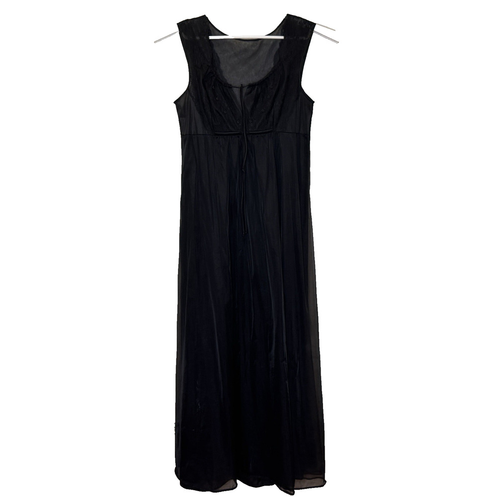 Shadowline Sexy Nightgown Size Medium Blackā Sleeveless Round Neck Nylon Maxi
